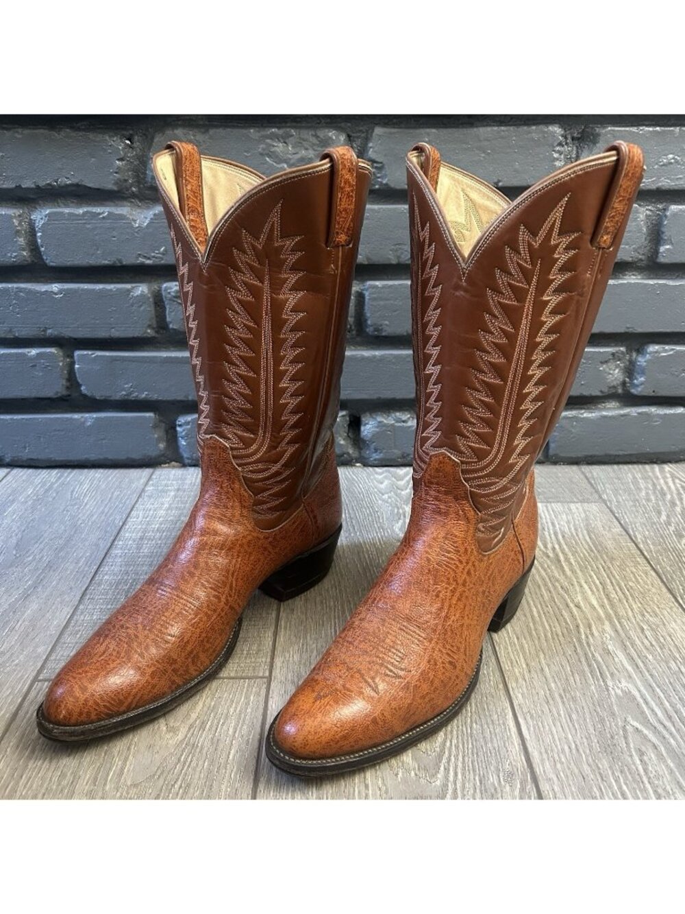 Tony Lama Vintage Gold Label Antelope Western Cowboy Boots Mens 13 A